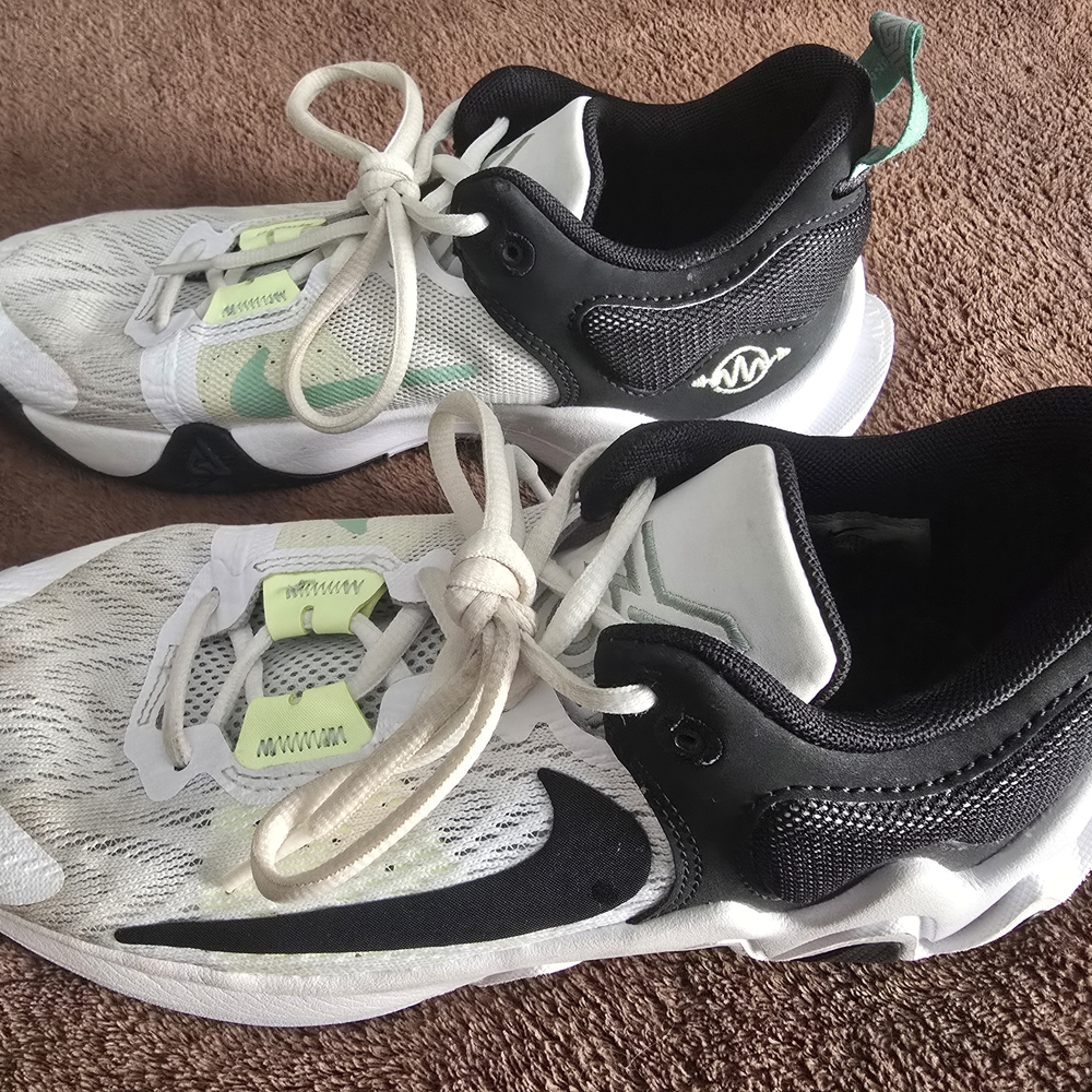 Nike Kids' White and Black Sneakers with Green Accents